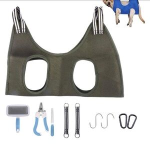 Green Pet Grooming Hammock with Tools